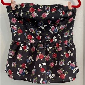American Eagle Outfitters Black Floral Strapless Top